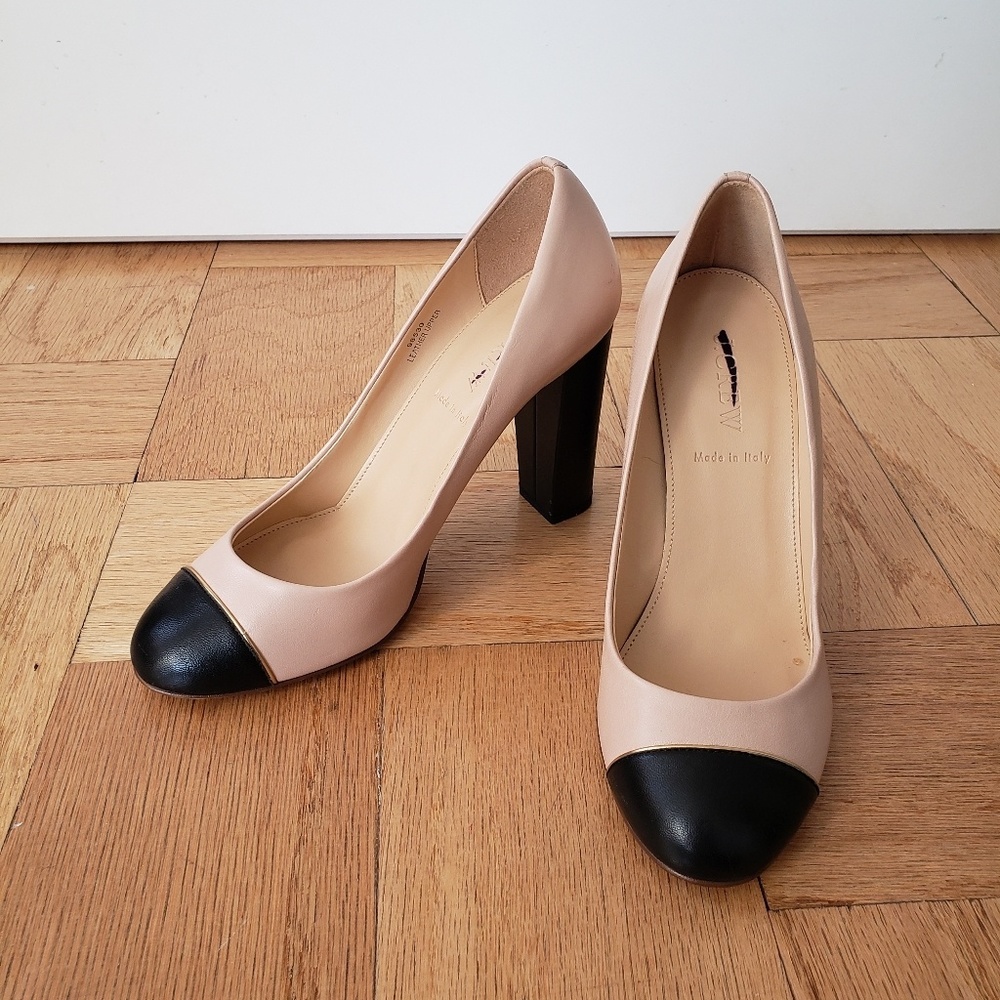J. Crew Etta Cap Toe Leather Nude Block Heels - 7